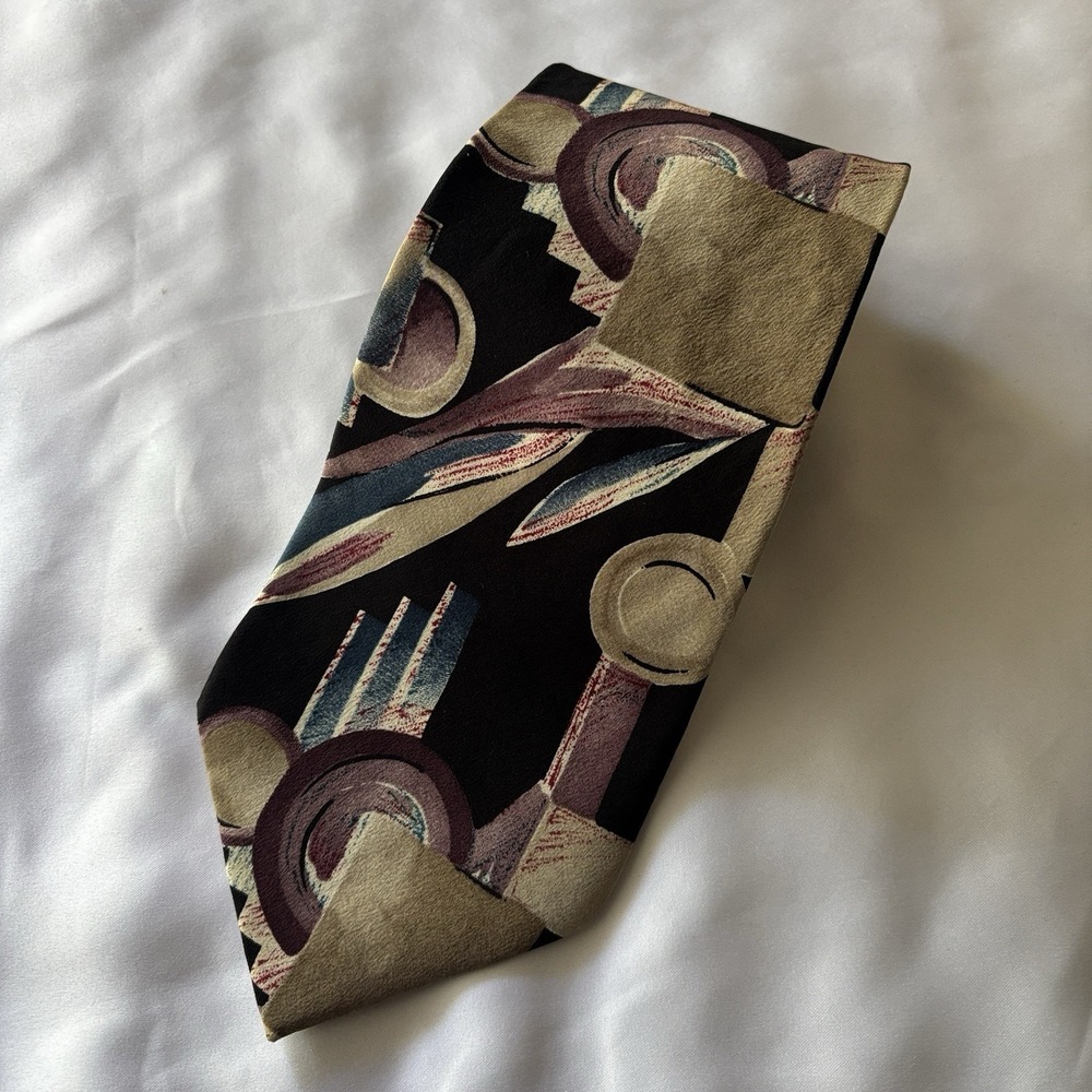 Pierre Cardin VTG Handmade 100% Silk Neck Tie Geometric Abstract Pattern USA